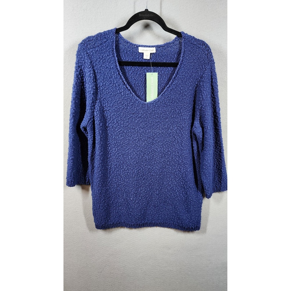 Coldwater Creek Sweater‎ Womens Small Blue Boucle Knit Pullover 3/4 Sleeve NWT